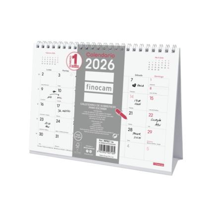 Finocam Chic Calendario de Sobremesa - Anual 2026 - 210x70x155mm - Espacio para Escribir - Color Blanco