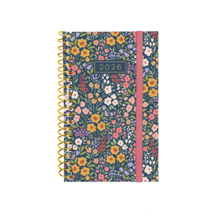 Finocam Design Collection Agenda de Espiral - Anual 2026 - Tapa Ligera - Formato E3 - 85x14x127mm - Semana Vista Horizontal - Tematica de Flores