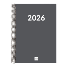 Finocam Espiral Recambio Anual 2026 para Agendas Duo - Anual 2026 - Formato E40 - 230x29x297mm - 1 Dia por Pagina - Color Gris O