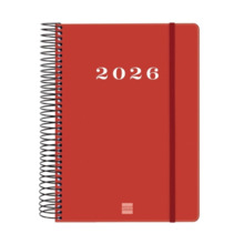 Finocam My Agenda de Espiral - Anual 2026 - Tapa Dura Antirayaduras - Formato E10 - 185x20x212mm - 1 Dia por Pagina - Color Rojo