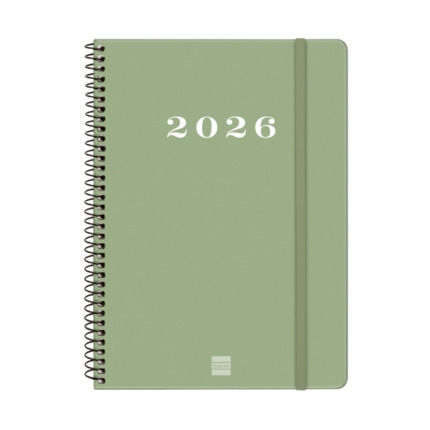Finocam My Agenda de Espiral en Catalan - Anual 2026 - Tapa Dura Antirayaduras - Formato E10 - 171x9x212mm - Semana Vista Horizontal - Color Verde