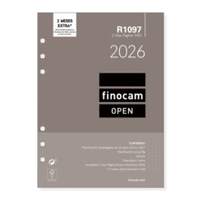 Finocam R1097 Recambio Anual 2026 para Agendas Open 2026 - Formato 1000 - 155x11x215mm - 2 Dias por Pagina - Color Blanco
