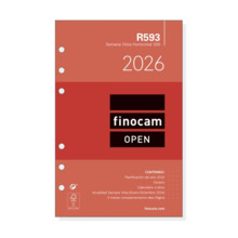 Finocam R593 Recambio Anual 2026 para Agendas Open 2026 - Formato 500 - 117x6x181mm - Semana Vista Horizontal - Color Blanco