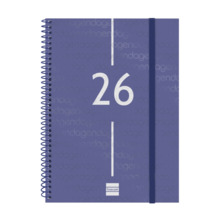 Finocam Year Agenda de Espiral - Anual 2026 - Tapa Ligera - Formato E10 - 162x14x212mm - Semana Vista Horizontal - Color Azul