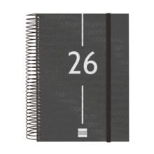Finocam Year Agenda de Espiral - Anual 2026 - Tapa Ligera - Formato E10 - 175x29x212mm - 1 Dia por Pagina - Color Negro