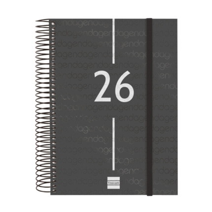 Finocam Year Agenda de Espiral - Anual 2026 - Tapa Ligera - Formato E10 - 175x29x212mm - 1 Dia por Pagina - Color Negro