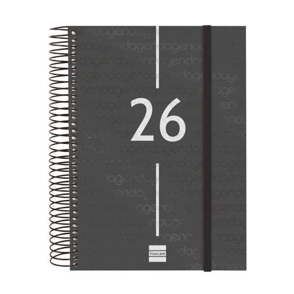 Finocam Year Agenda de Espiral - Anual 2026 - Tapa Ligera - Formato E10 - 175x29x212mm - 1 Dia por Pagina - Color Negro