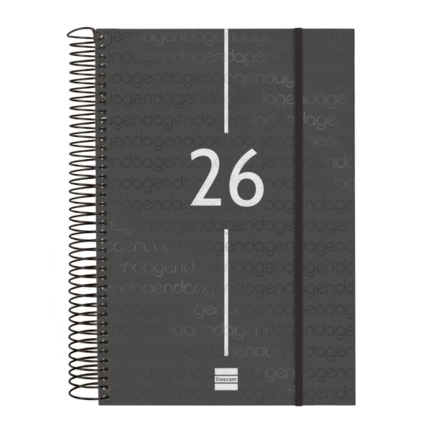 Finocam Year Agenda de Espiral - Anual 2026 - Tapa Ligera - Formato E11 - 175x29x242mm - 1 Dia por Pagina - Color Negro