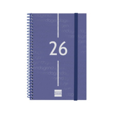 Finocam Year Agenda de Espiral - Anual 2026 - Tapa Ligera - Formato E5 - 125x14x181mm - Semana Vista Horizontal - Color Azul