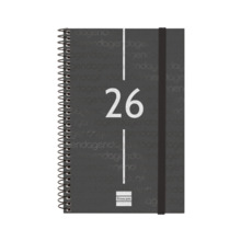 Finocam Year Agenda de Espiral - Anual 2026 - Tapa Ligera - Formato E5 - 125x14x181mm - Semana Vista Horizontal - Color Negro