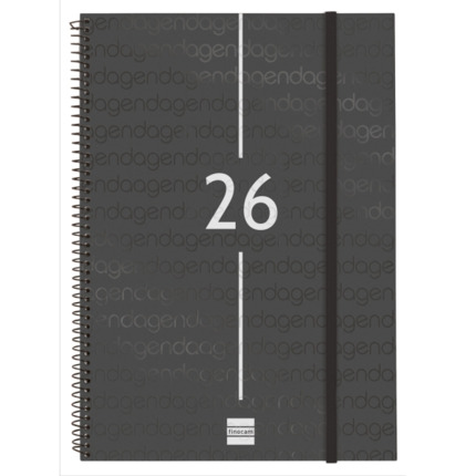Finocam Year Agenda de Espiral - Tapa Ligera - Formato E40 - 217x14x297mm - Semana Vista Horizontal - Color Negro