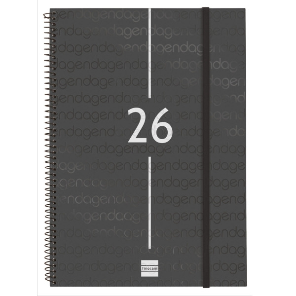 Finocam Year Agenda de Espiral - Tapa Ligera - Formato E40 - 217x14x297mm - Semana Vista Horizontal - Color Negro