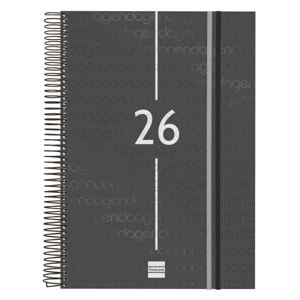 Finocam Year Agenda de Espiral - Tapa Ligera - Formato E40 - 230x29x297mm - 1 Dia por Pagina - Color Negro