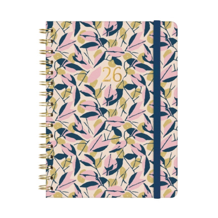 Finocam You Agenda de Espiral - Anual 2026 - Planificador - Cierre de Goma - Formato E10 - 172x19x220mm - Semana Vista Horizontal - Tematica de Hojas