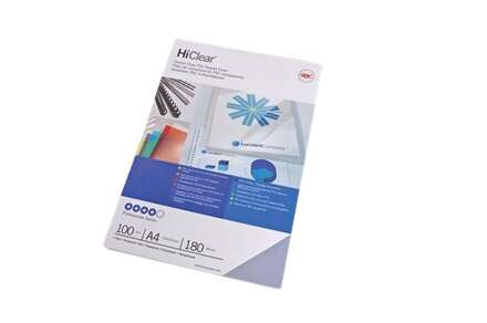 GBC HiClear Paquete de 100 Portadas de Encuadernar A4 - 180 Micras - Transparentes