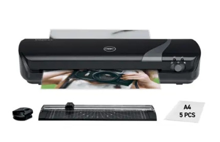 GBC Inspire+ A4 Set de Plastificadora + Recortadora de Esquinas + Cizalla + Paquete de 5 Bolsas de Plastificacion A4 - Hasta Tamaño A4 - Velocidad 250mm/min - Calentamiento en 4 Minutos - Ajuste Adicional Frio - Grueso Bolsa 75 y 125mic - Color Negro