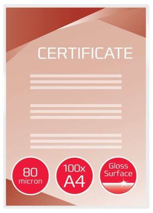 GBC Paquete de 100 Carteras Plastificacion A4 con Brillo - Alta Calidad - Larga Duracion - 80 Micras - Transparente