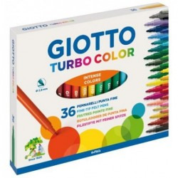 Giotto Turbo Color Pack de 36 Rotuladores - Punta Fina 2.8 mm. - Tinta al Agua - Lavable - Colores Surtidos