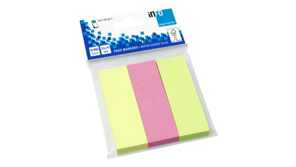Global Notes inFO Pack de 3 Blocs de 100 Marcadores de Pagina 75 x 25mm - Certificacion FSCÃ¢âÂ¢ - Colores Amarillo, Verde y R