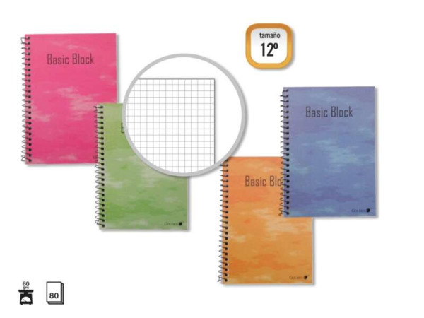 Golden Cuaderno Espiral 12Âº Natural (85x125mm) 80 Hojas 60gr Cuadricula - Margen Remarcado - Tapa Normal Plastificada - Colores