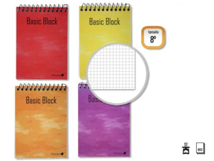 Golden Cuaderno Espiral Superior 8º 80 Hojas Apaisado Cuadricula 4x4 - Tapa Plastificada - Margen Remarcado - Colores Surtidos