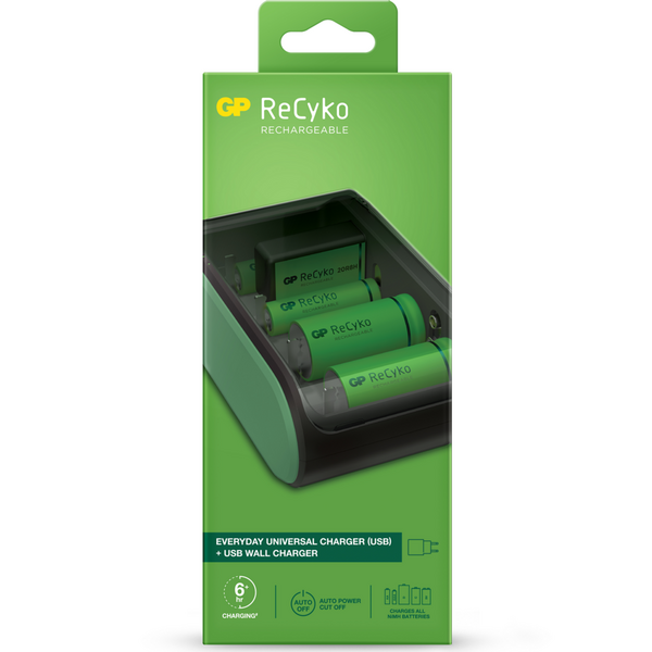 GP ReCyko Cargador USB Universal - Carga Pilas: AA, AAA, C, D y 9V