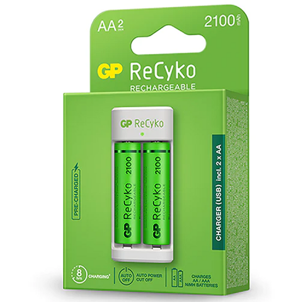 GP ReCyko Pack de Cargador USB + 2 Pilas Recargables 2100mAh AA