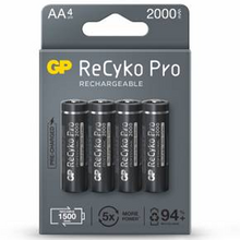 GP ReCyko Pro Pack de 4 Pilas Recargables 2100mAh AA 1.2V - Precargadas - Ciclo de Vida: Hasta 1.500 Veces