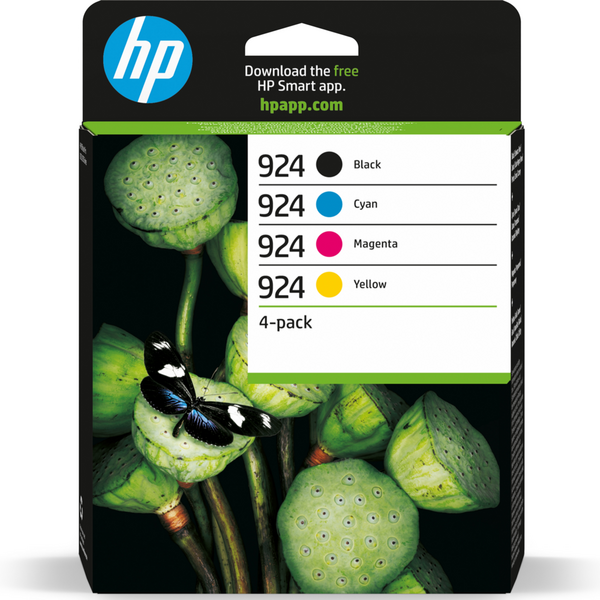 HP 924 Pack de 4 Cartuchos de Tinta Original Negro, Amarillo, Magenta y Cyan - 6C3Z1NE