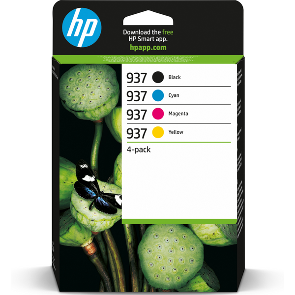 HP 937 Pack de 4 Cartuchos de Tinta Original Negro, Amarillo, Magenta y Cyan - 6C400NE