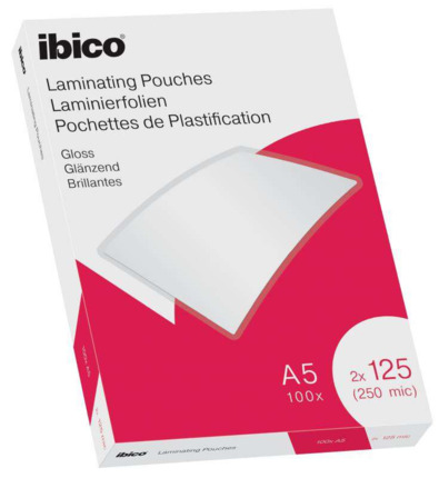 Ibico Gloss A5 250 Micras Carteras de Plastificar - Acabado Cristalino de Alto Brillo - Plastifica Papel, Fotos, Tarjetas de Visita, Recursos Escolares y Mas - Color Cristal