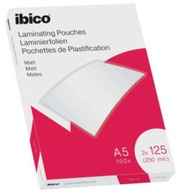 Ibico Caja de 100 Laminas de Plastificar Mate A5 125 Micras - Superficie Mate - Plastifica Papel, Fotos, Tarjetas de Visita - Tr