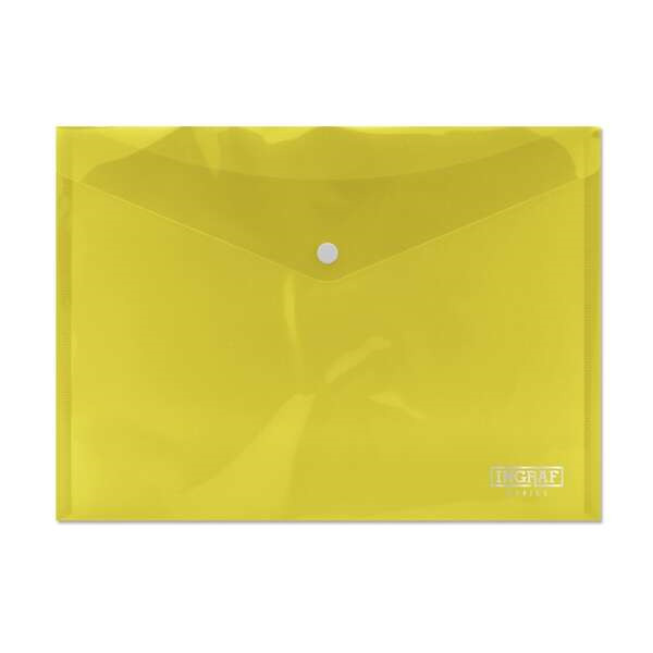 Ingraf Sobre Portadocumentos A4 - Cierre de Broche - Polipropileno Cristal Transparente - Color Amarillo