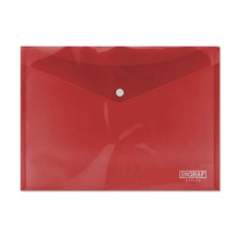 Ingraf Sobre Portadocumentos A4 - Cierre de Broche - Polipropileno Cristal Transparente - Color Rojo