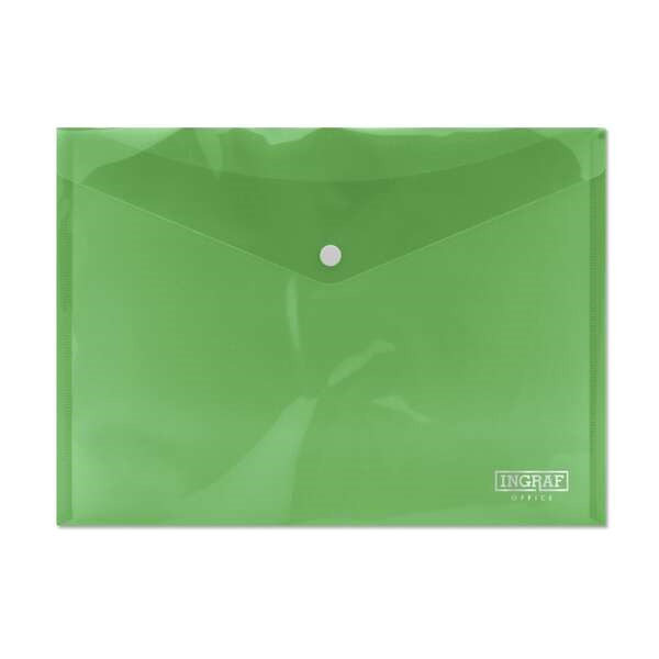 Ingraf Sobre Portadocumentos A4 - Cierre de Broche - Polipropileno Cristal Transparente - Color Verde
