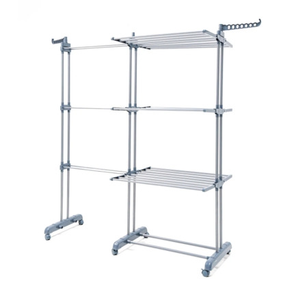 Innovagoods Dolver XL Tendedero Vertical Extensible con Ruedas - 30 Barras - Soporta hasta 45kg - Plegable - 2 Soportes para Perchas - Alas Laterables - 141x179x65cm - Color Gris