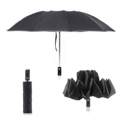 Innovagoods Folbrella Paraguas de Cierre Inverso con Luz LED - Reflectante - Antigoteo - Compacto - Ligero - Color Negro y Gris