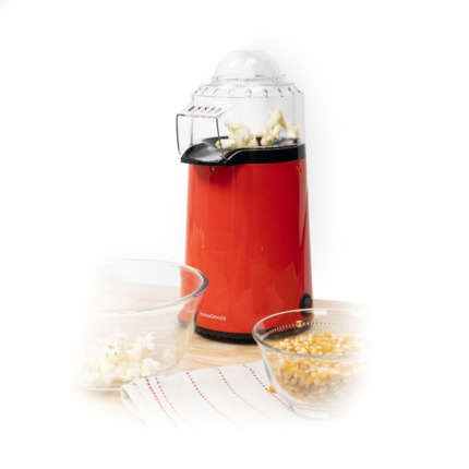 Innovagoods Popmar Palomitera de Aire Caliente - Potencia 1200W - Cocina sin Aceite - Tapa Medidora - Seguridad Termica - Color Rojo, Negro y Transparente