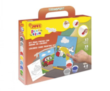 Jovi Play & Fun Kit Pinta con Arena Transport con 8 Botes de Arena + 1 Punzon + 3 Laminas con DiseÃ±os de Transportes - Colores