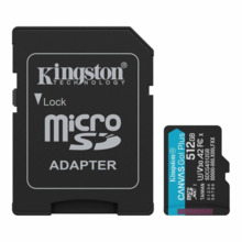 Kingston Tarjeta Micro SDXC 512GB UHS-I U3 V30 Clase 10 200MB/s Canvas Go Plus con Adaptador