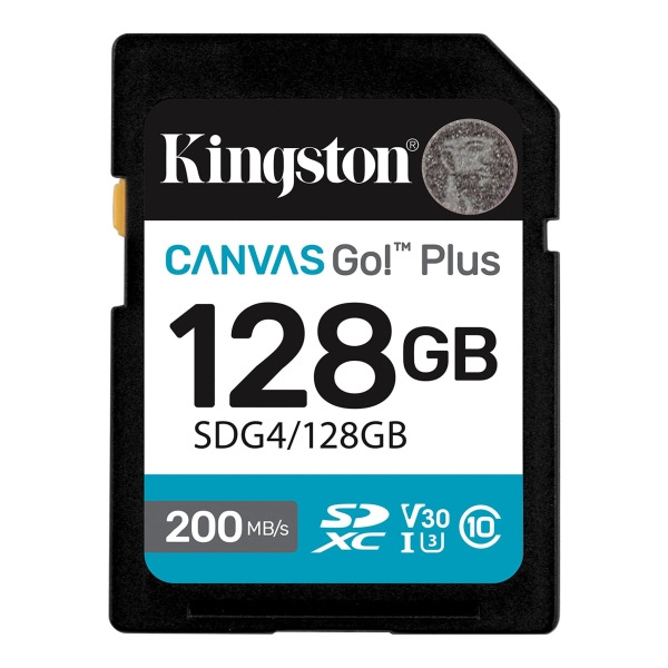 Kingston Tarjeta SDXC 128GB UHS-I U3 V30 Clase 10 200MB/s Canvas Go Plus