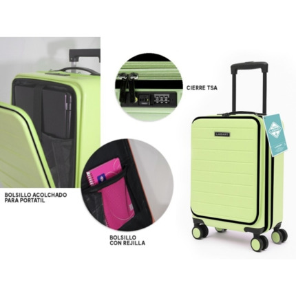 Lagart Maleta Trolley Pocket de Cabina Rigida 20â 55x34x20cm - Compartimento Frontal Acolchado para Portatil - Cierre TSA - Ruedas Dobles 360Âº - Color Verde Pastel