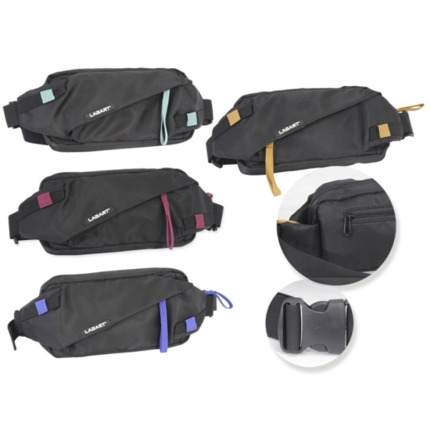 Lagart Smart Bandolera/RiÃ±onera - 3 Bolsillos - Cinta Ajustable - Fabricada en Nylon Impermeable - Medidas 24x12x5cm - Color Negro con Detalles en Color