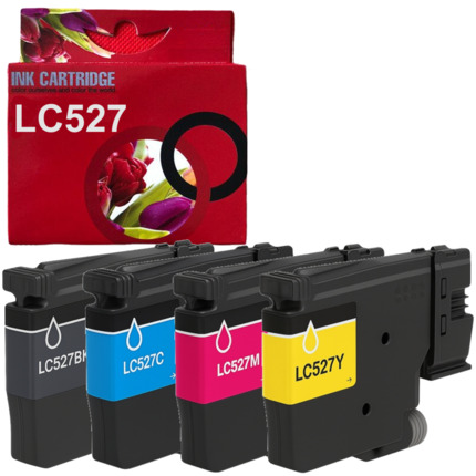 LC527 pack 4 cartuchos de tinta pigmentada multicolor compatible con Brother LC527BK LC527C LC527M LC527Y