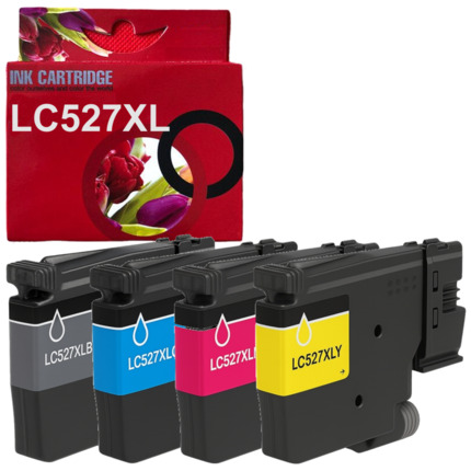 LC527XL pack 4 cartuchos de tinta pigmentada multicolor compatible con Brother LC527XLBK LC527XLC LC527XLM LC527XLY