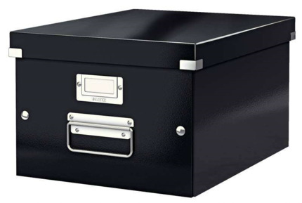 Leitz Caja Almacenaje Mediana Click & Store Wow - Montaje Rapido y Sencillo - Asas de Metal - Carton Negro - Efecto Wow