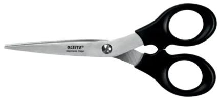 Leitz Tijeras de Acero Inoxidable 16.5cm - Ideales para Casa, Colegio, Oficina - Color Negro