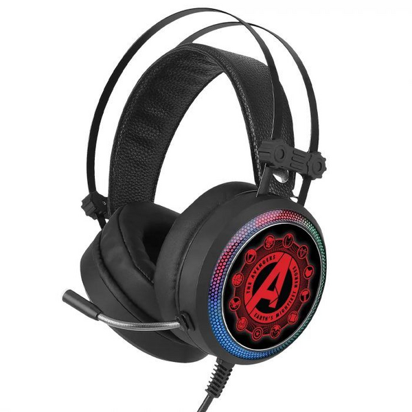Leotec Avengers 003 Marvel Auriculares Gaming con Microfono Flexible Sonido 7.1 - Conexion Jack 3.5mm - Iluminacion RGB - Diadem