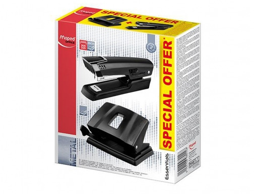 Maped Essentials Metal Pack de Grapadora Metalica E3543 + Taladro Metalico E4024 - Grapa hasta 25 Hojas a la Vez - Admite Grapas