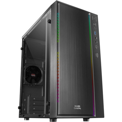 Mars Gaming MCM Caja Minitorre Micro ATX, Mini-ITX - Panel Lateral Acrilico - Iluminacion RGB - Tamaño HDD 2.5, 3.5 - USB-A 3.0, USB-A 2.0 y Audio - 1 Ventilador 80mm Incluido